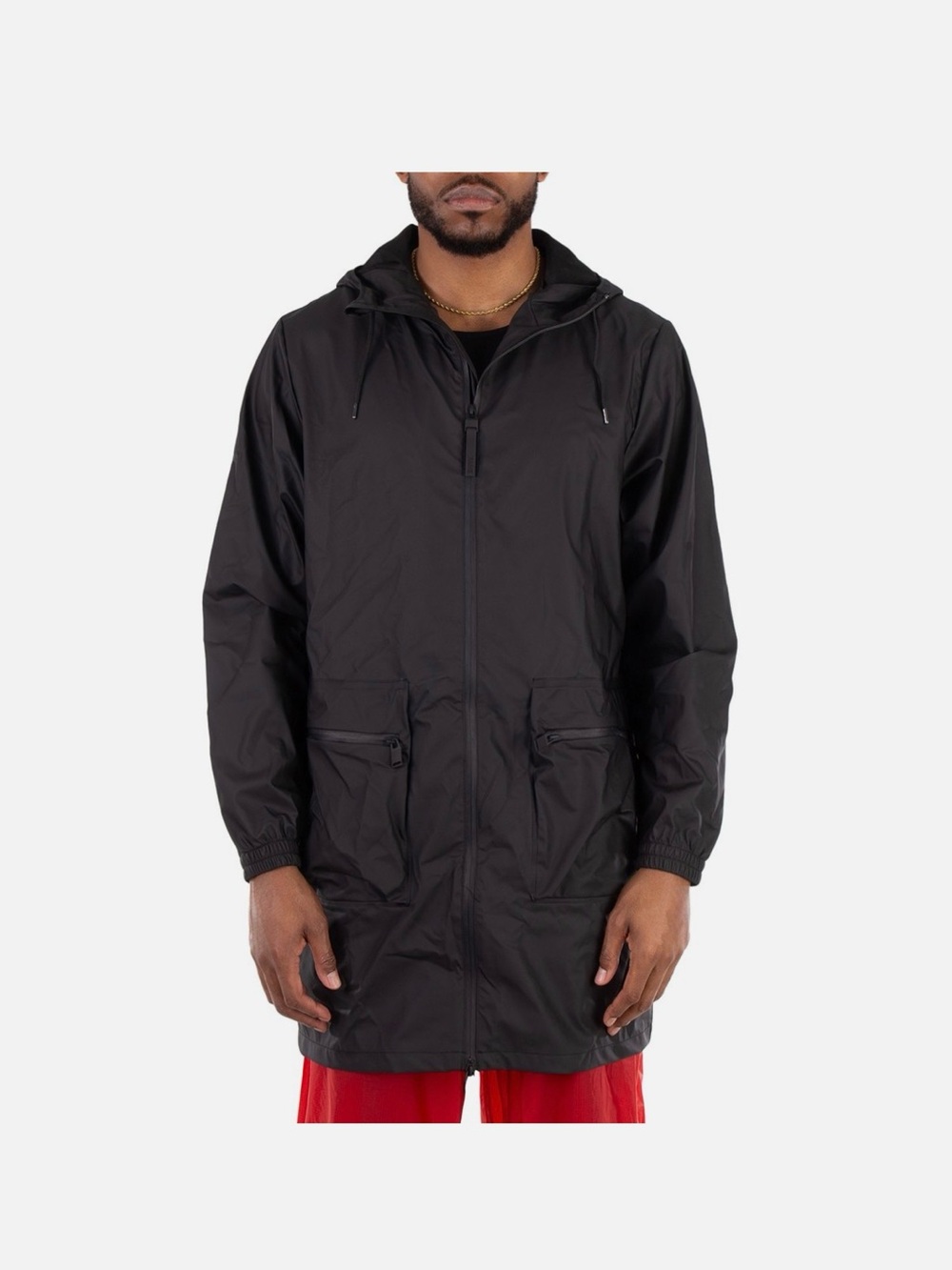 Rains Men's Black Hooded Long Raincoat